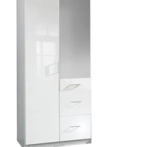 Tesoro White And white Gloss 2 Door Wardrobe 90 CM Wide