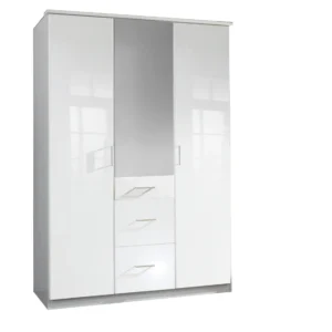 Tesoro White And white Gloss 3  Door wardrobe 135 CM Wide