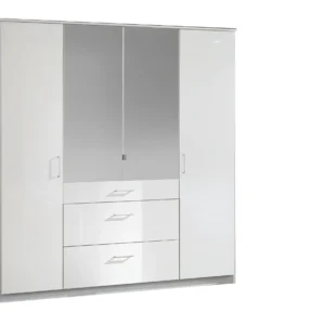 Tesoro White And white Gloss 4 Door Wardrobe 180 CM Wide