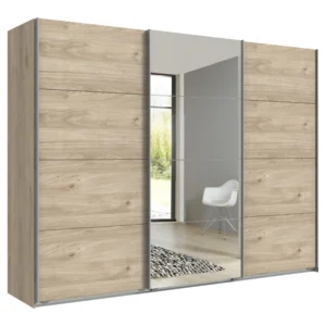 Tesoro Hickory oak 3 Door Sliding Wardrobe 270 CM Wide