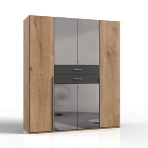 Tesoro planked oak And graphite 4 Door Wardrobe 180 CM Wide
