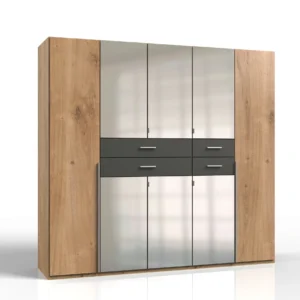 Tesoro planked oak And graphite 5 Door Wardrrobe 225 CM Wide