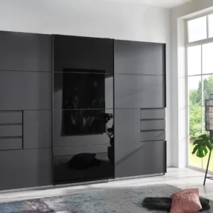 Tesoro Graphite 3 door 1 black glass wardrobe 270 CM Wide