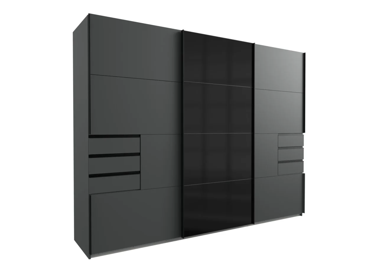 Tesoro Graphite 3 door 1 black glass wardrobe 270 CM Wide