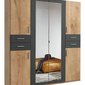 Tesoro planked oak And graphite 4 door wardrobe 180 CM Wide