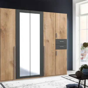 Tesoro planked oak And graphite 6 door wardrobe 270 CM Wide
