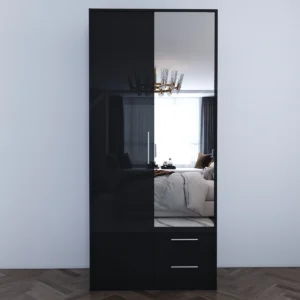 Tesoro Gloss Black  2 Door Wardrobe 90 CM Wide