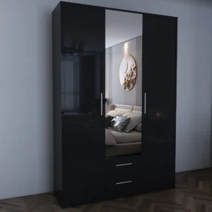 Tesoro Gloss Black 3 Door 135cm Wardrobe 135 CM Wide
