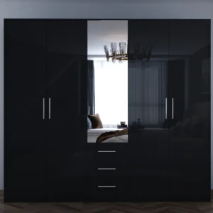 Tesoro Gloss Black 5 door 200cm wardrobe 200 CM Wide