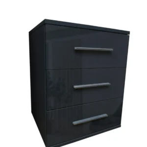 Tesoro Gloss Black 3 Drawer Bedside 45 CM Wide