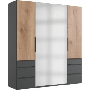 Tesoro Guardino 4 Door Wardrobe, Graphite/Plank Oak 200 CM Wide