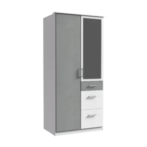 Tesoro Click White And Grey 2 Door Wardrobe 90 CM Wide