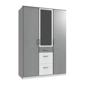 Tesoro White And Grey 3 door Wardrobe 135 CM Wide