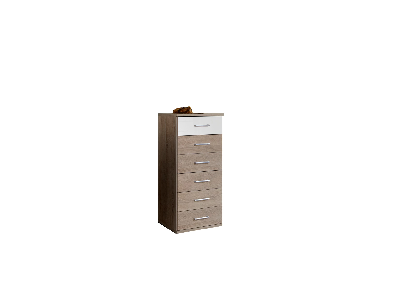 Tesoro slim chest oak and gloss white 46cm Wide