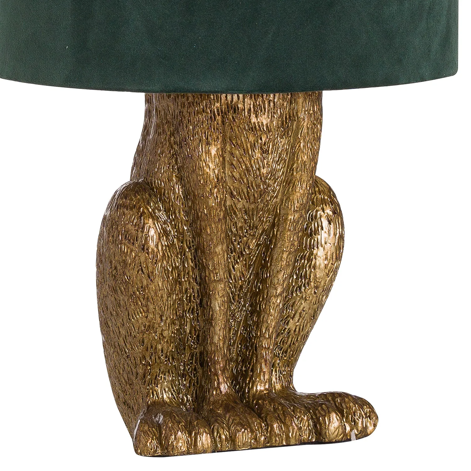 Regal Antique Gold Hare Table Lamp with Emerald Velvet Shade