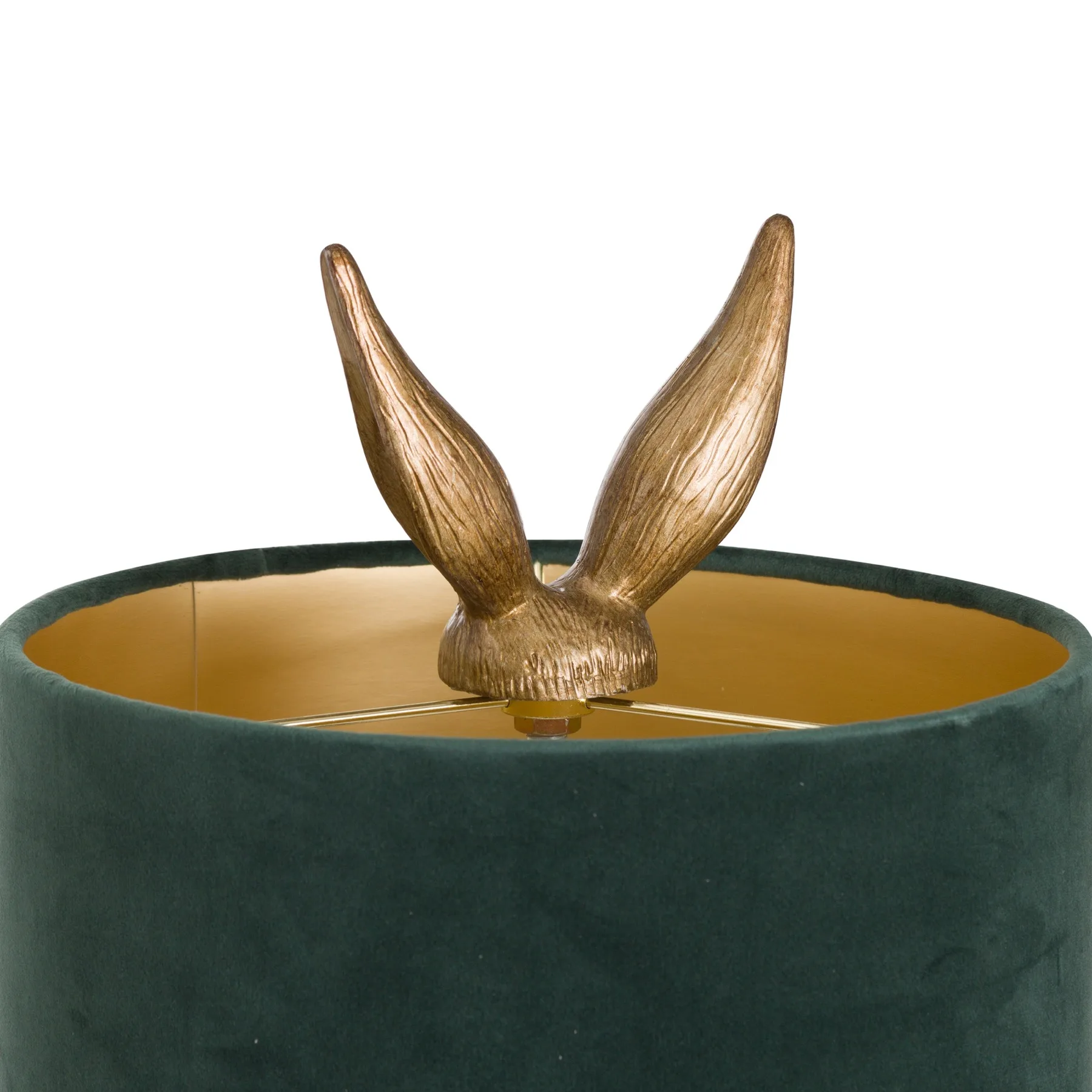 Regal Antique Gold Hare Table Lamp with Emerald Velvet Shade - Image 2
