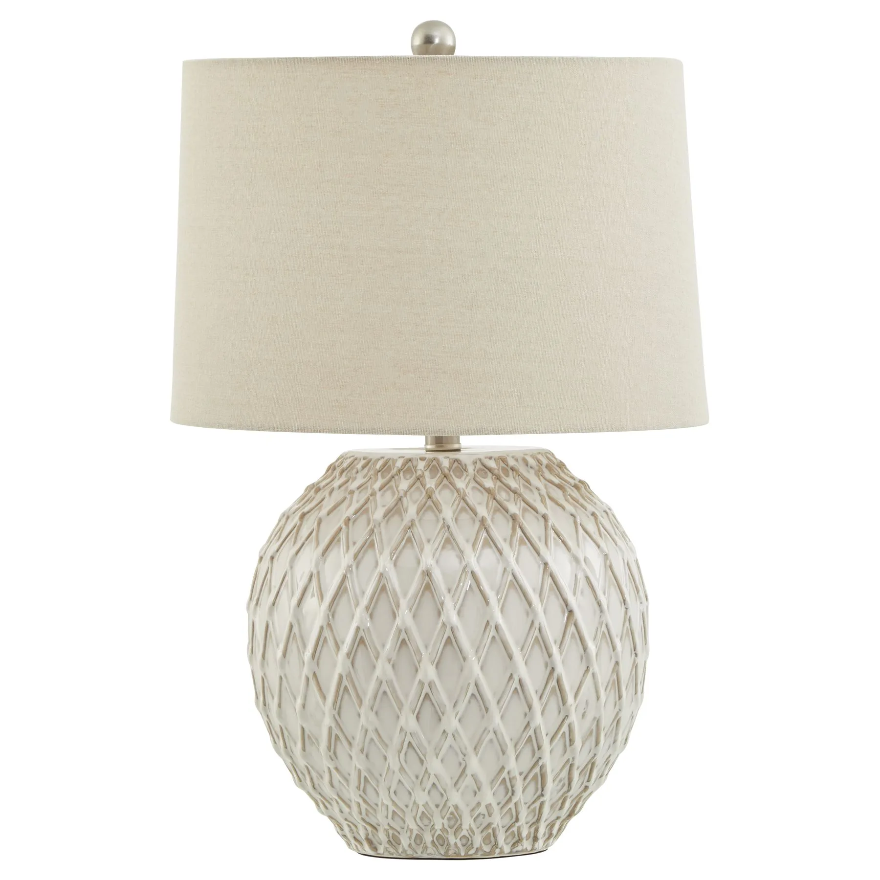 Opulent Lattice Ceramic Table Lamp with Premium Linen Shade