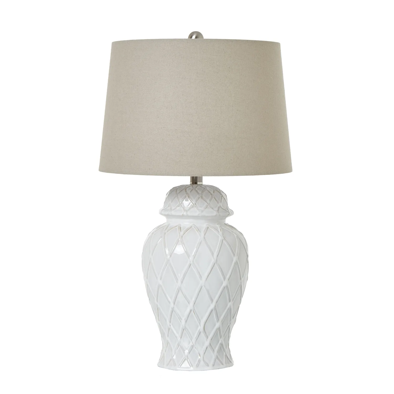 Elegant White Ceramic Ginger Jar Lamp with Luxe Linen Shade