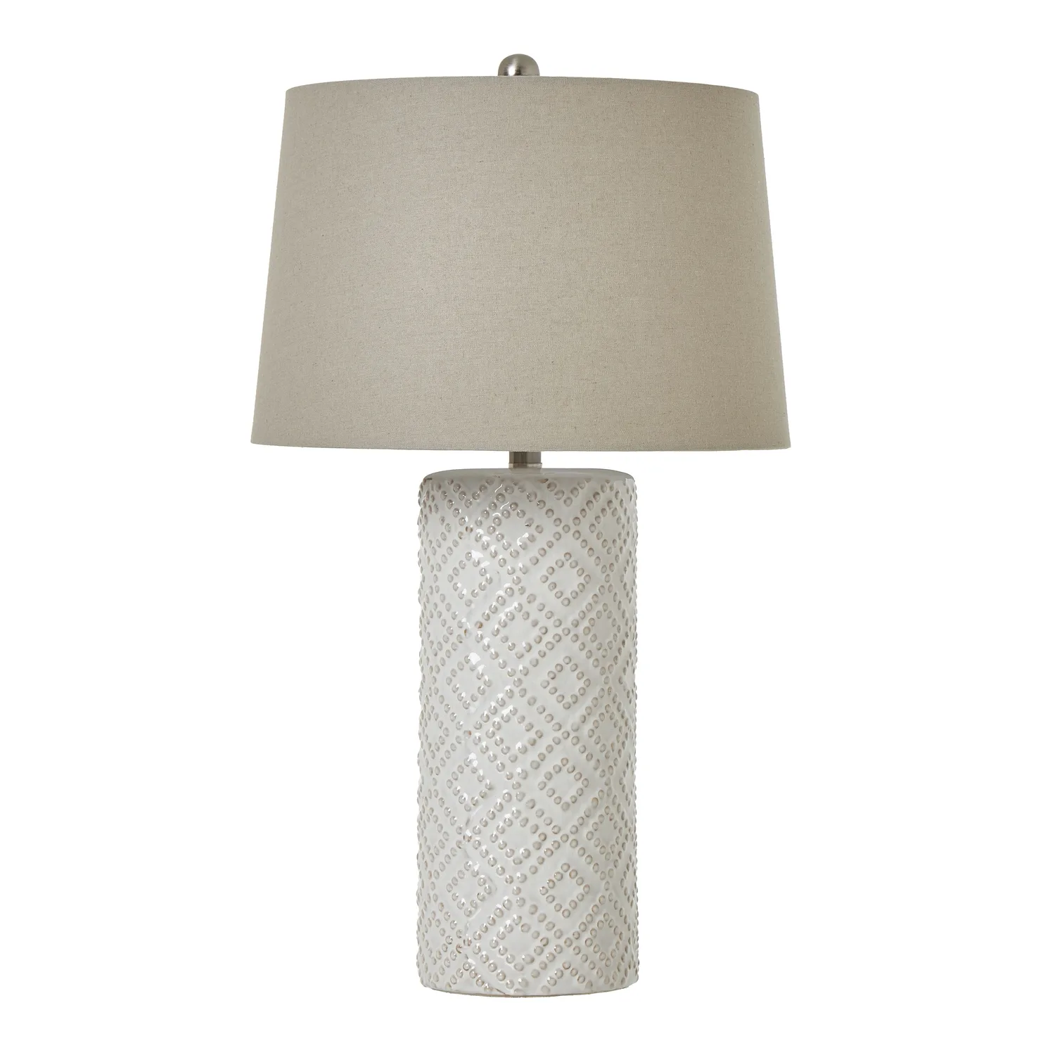 Ivory Beaded Porcelain Table Lamp with Luxe Linen Shade
