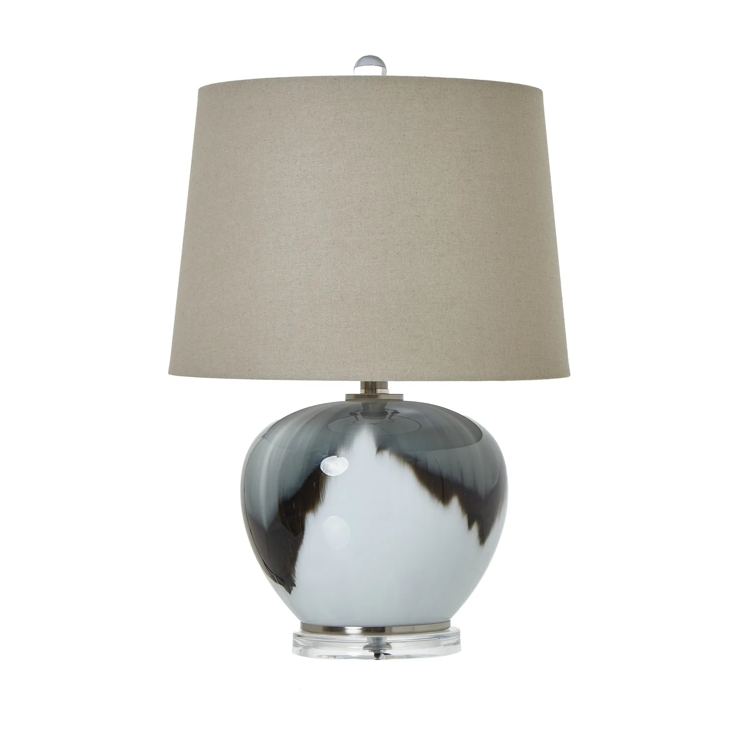 Smoked Grey Glass Table Lamp with Premium Linen Shade