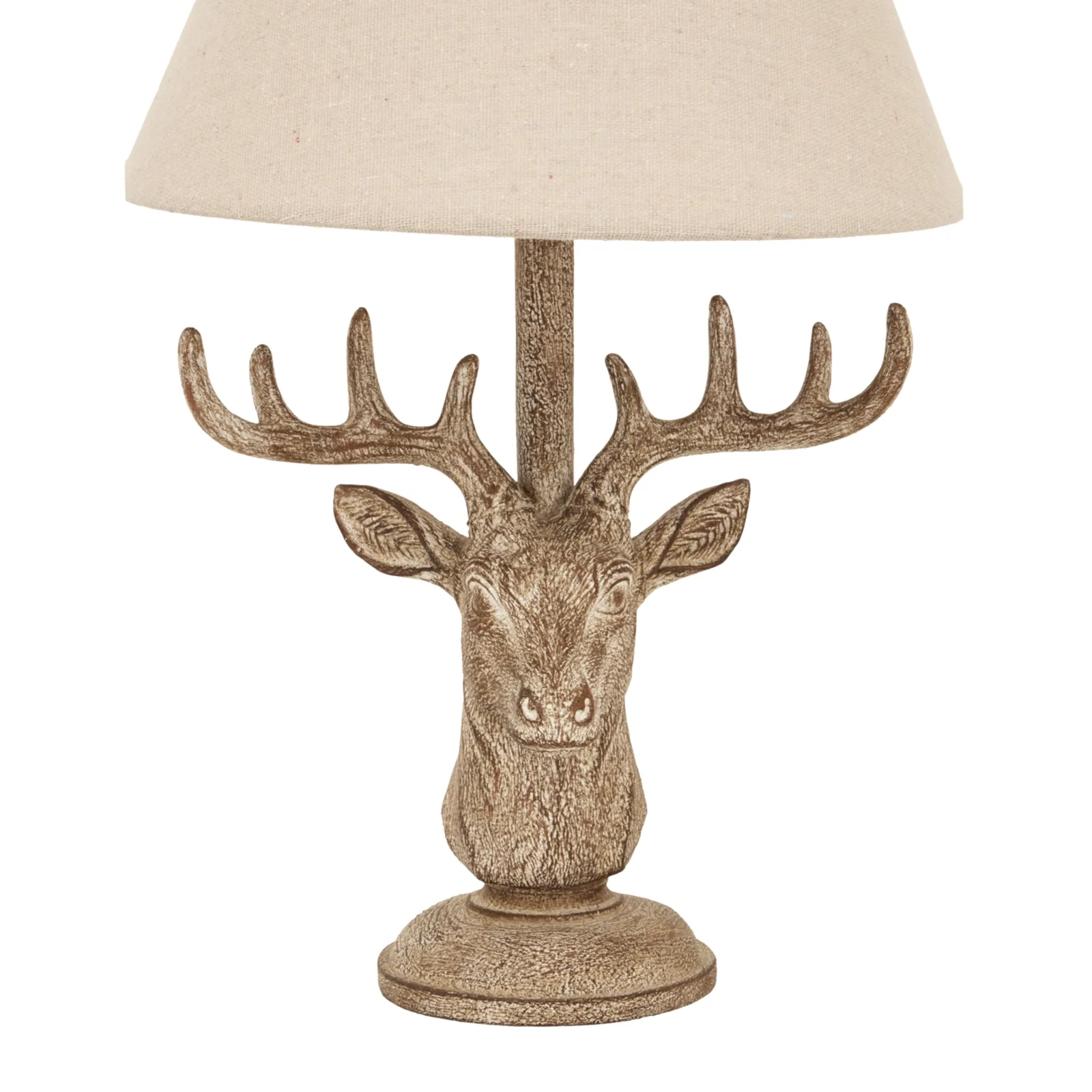 Artisan Stonewashed Stag Head Table Lamp with Premium Linen Shade