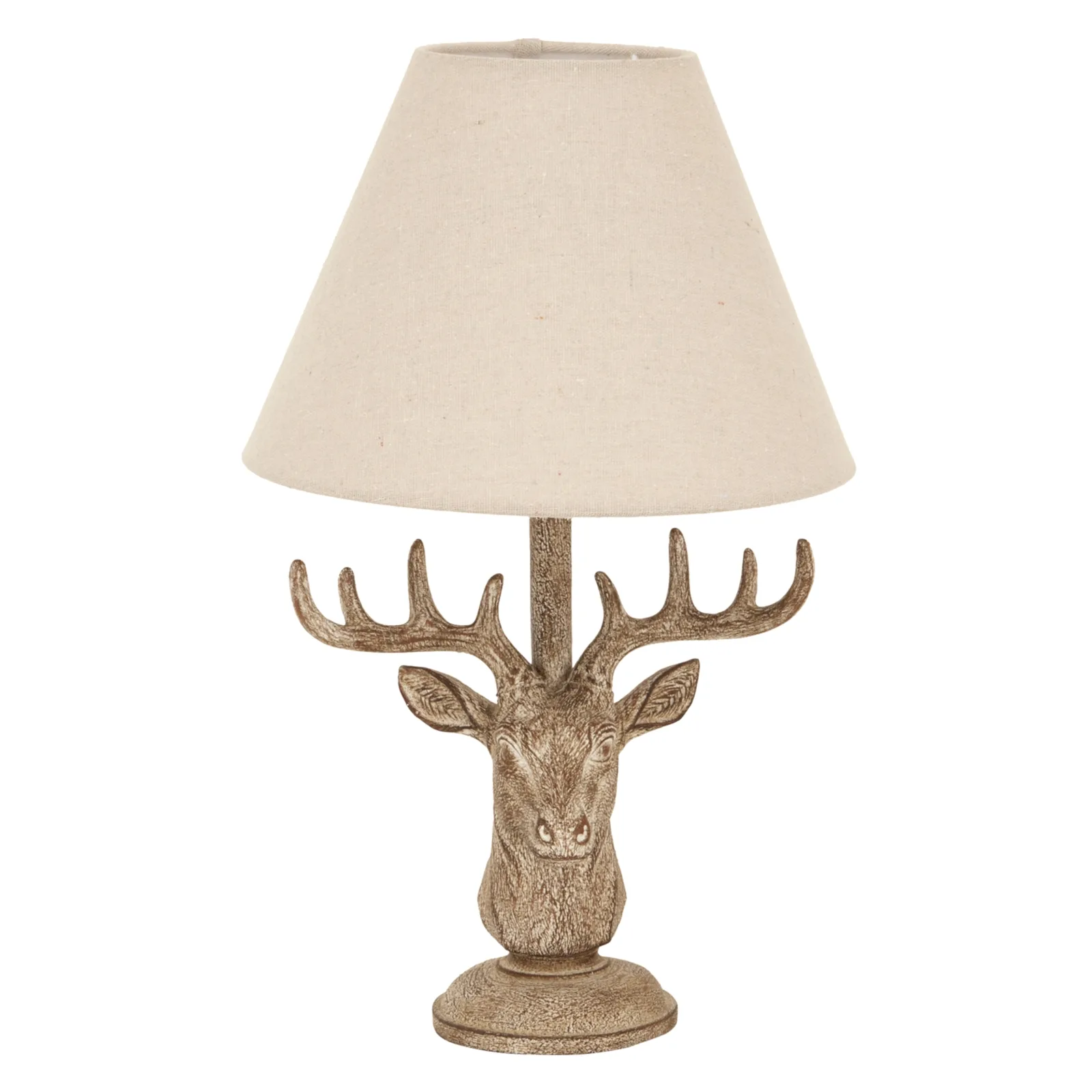 Artisan Stonewashed Stag Head Table Lamp with Premium Linen Shade