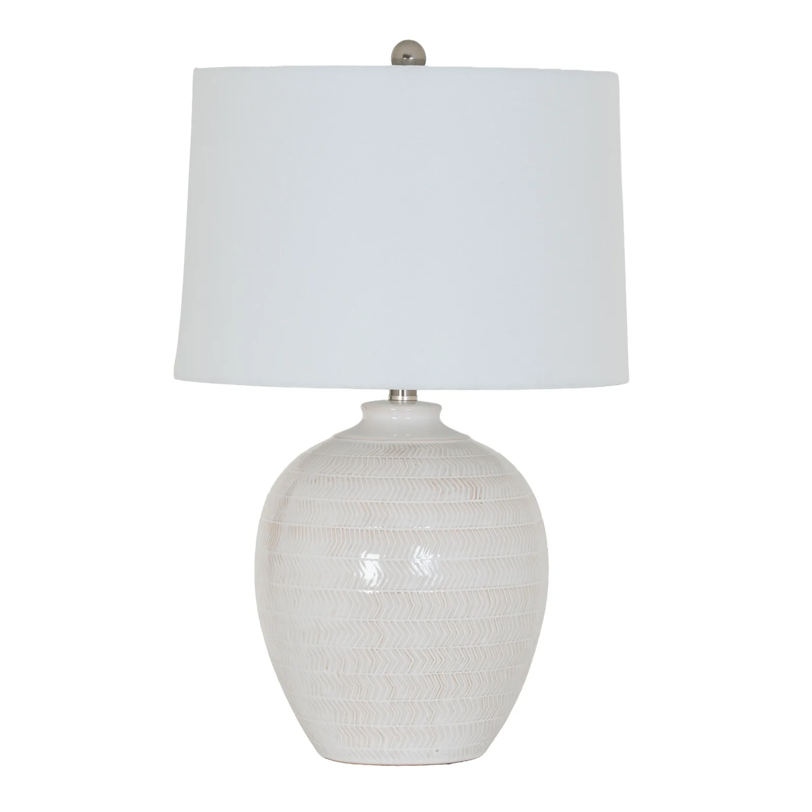 Chevronne Artisan Ceramic Table Lamp with Premium Linen Shade