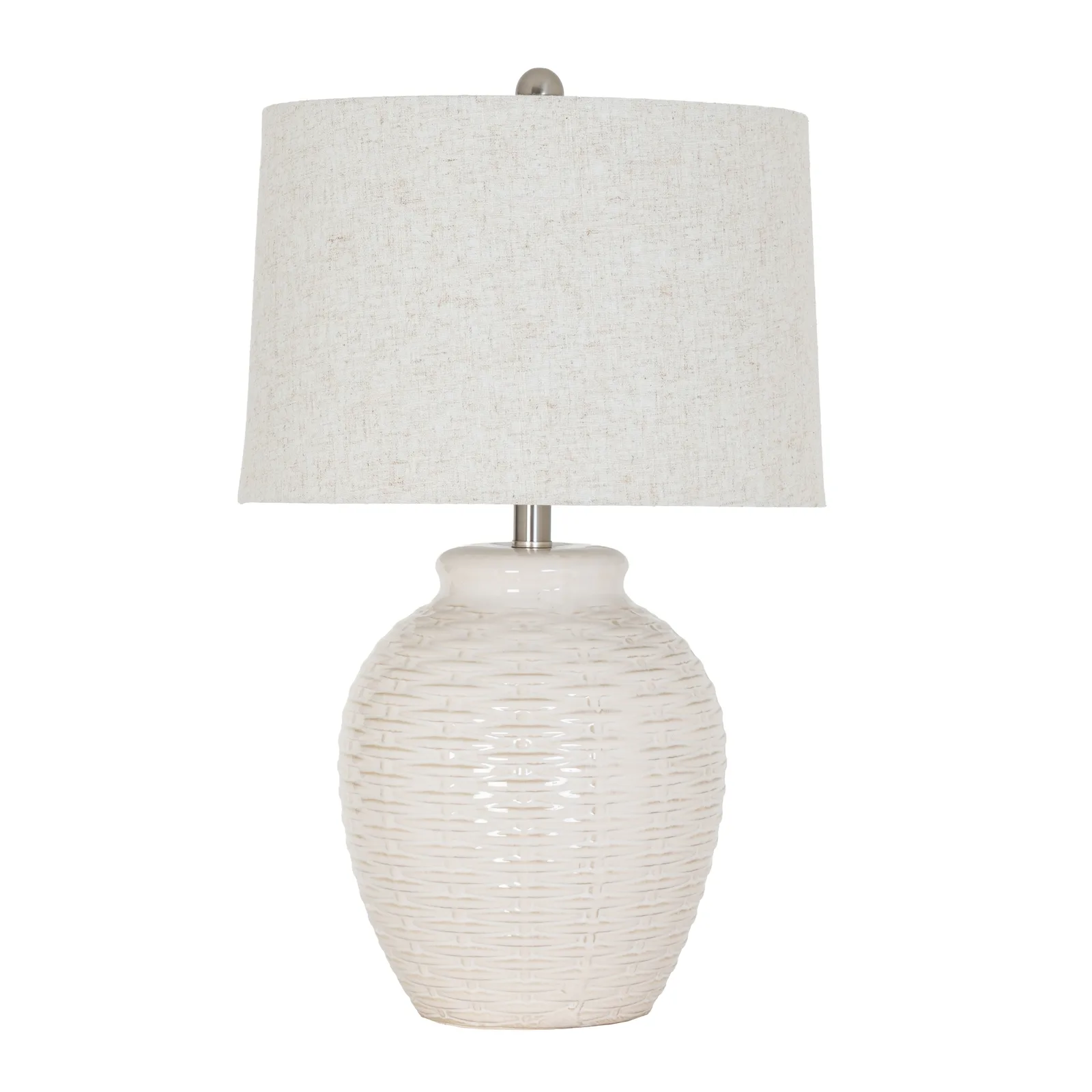 Handcrafted Basketweave Porcelain Table Lamp with Luxe Linen Shade