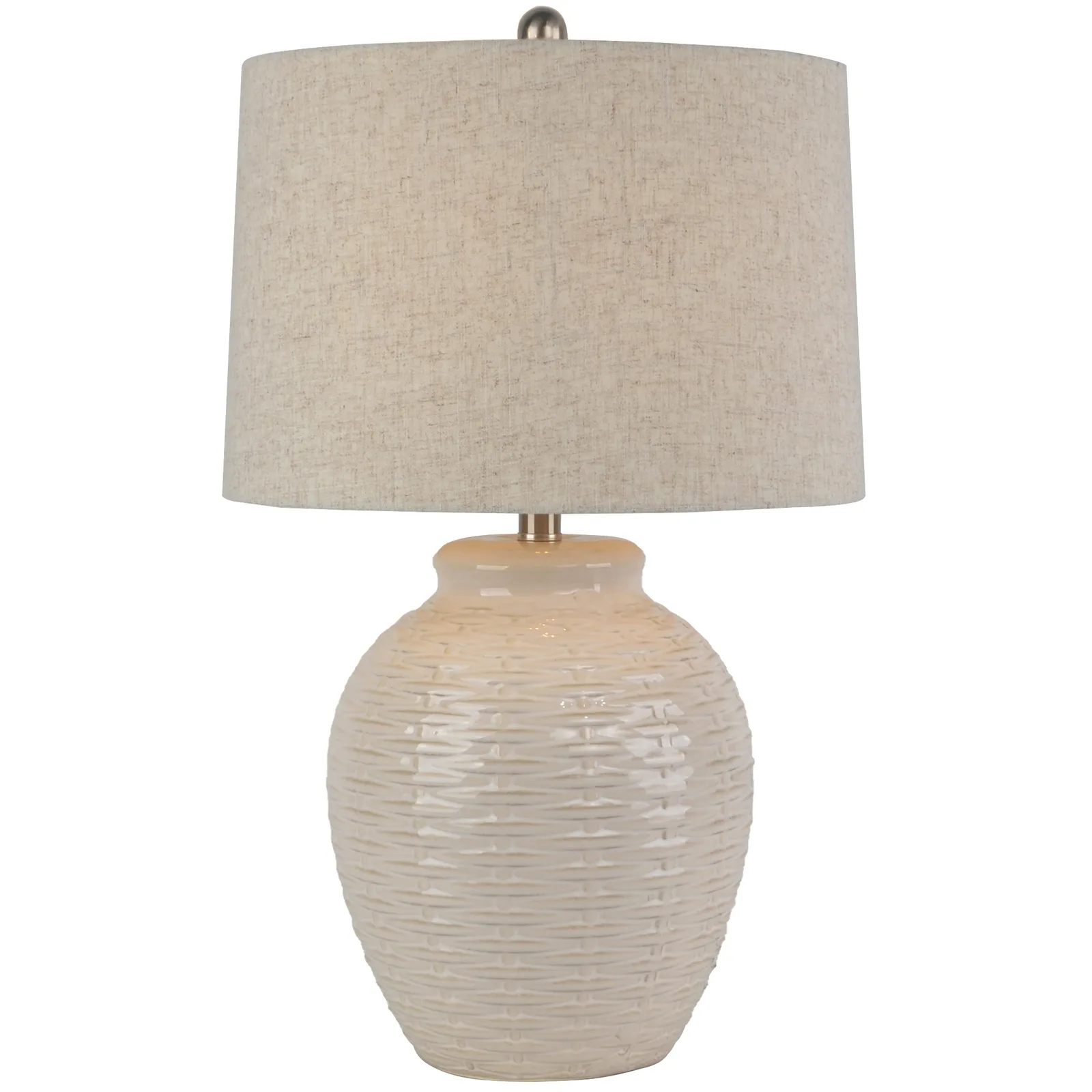 Handcrafted Basketweave Porcelain Table Lamp with Luxe Linen Shade