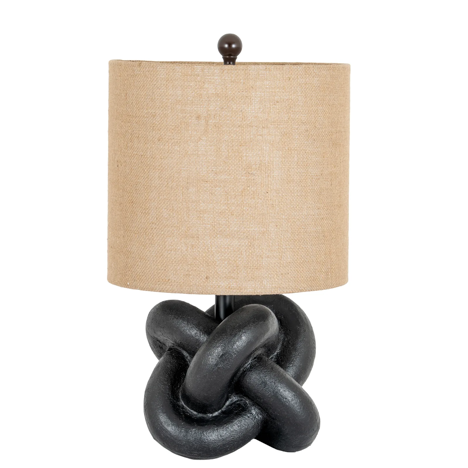 Ebony Sculpted Knot Table Lamp with Natural Hessian Shade