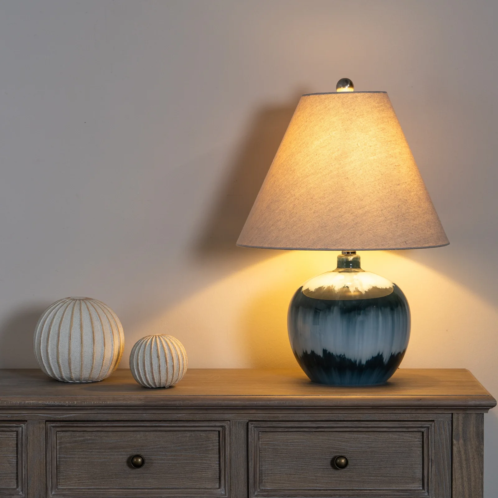 Ocean Shadows Artisan Table Lamp with Premium Linen Shade